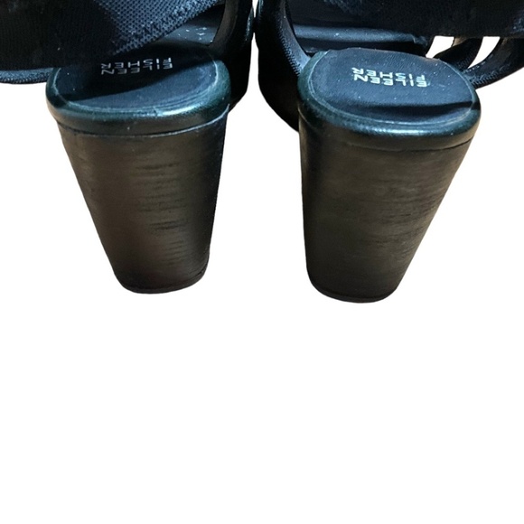 EILEEN FISHER Rally 2 Stretch Black Leather and Mesh Cut Out Wedge Sandal Sz 9.5 - Picture 6 of 10